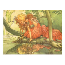Vintage Frog Prince; Princess and Her Reflection Post Cards