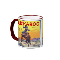 Vintage Fruit Crate Label with a Cowboy on a Horse Mugs