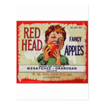 Vintage fruit label - Red Head apples Post Card