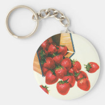 Vintage Fruit; Strawberries Falling From a Basket Key Chain