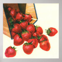 Vintage Fruit; Strawberries Falling From a Basket Print