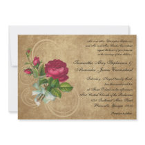 Vintage Fuchsia Rose Wedding Invitations