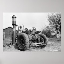 Vintage Gas Pump on the Farm, 1940s Posters