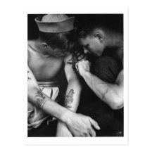 Vintage gay interest hunk sailors with tattoos post card
