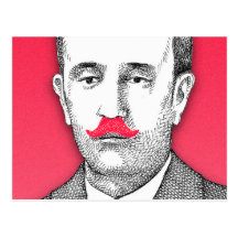 Vintage  Gentleman With Funny Pink Moustache Post Card