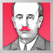 Vintage  Gentleman With Funny Pink Moustache Print