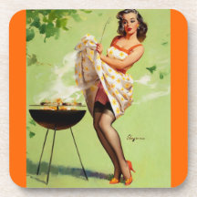 Vintage Gil Elvgren Barbeque Pin up Girl Coasters