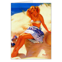 Vintage Gil Elvgren Beach Summer Pin up Girl Greeting Card