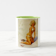 Vintage Gil Elvgren Beach Summer Pin up Girl Coffee Mugs