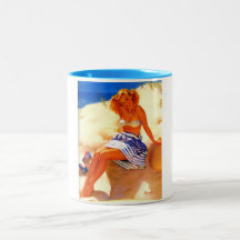 Vintage Gil Elvgren Beach Summer Pin up Girl Mugs
