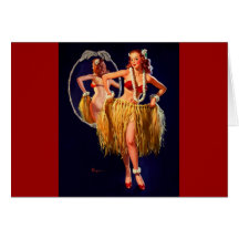 Vintage Gil Elvgren Hula Hawaiian Pin UP Girl Greeting Cards