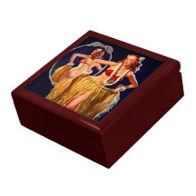 Vintage Gil Elvgren Hula Hawaiian Pin UP Girl Keepsake Box