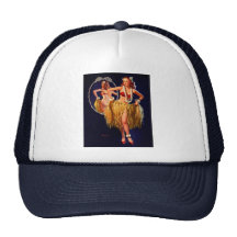 Vintage Gil Elvgren Hula Hawaiian Pin UP Girl Trucker Hat
