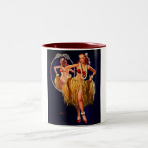 Vintage Gil Elvgren Hula Hawaiian Pin UP Girl Coffee Mugs