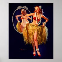 Vintage Gil Elvgren Hula Hawaiian Pin UP Girl Poster