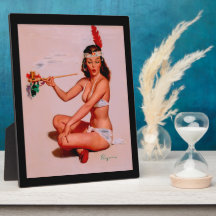 Vintage Gil Elvgren Pin Up Girl Smoking Peace Pipe Plaques