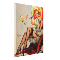 Vintage Gil Elvgren Rickshaw Pin Up Girl Canvas Stretched Canvas Print