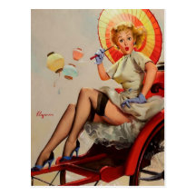 Vintage Gil Elvgren Rickshaw Pin up girl Post Card