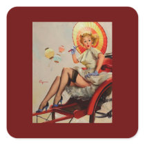 Vintage Gil Elvgren Rickshaw Pin up girl Stickers