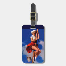 Vintage Gil Elvgren Sail Boat Sailing Pin UP Girl Tag For Luggage