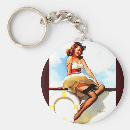 Vintage Gil Elvgren Sailor Nautical Pin up Girl Keychain