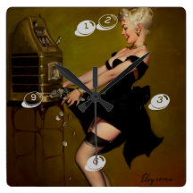 Vintage Gil Elvgren Slot Machine Pinup Girl Wall Clocks