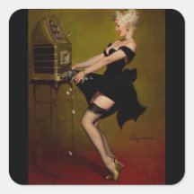 Vintage Gil Elvgren Slot Machine Pinup Girl Square Sticker