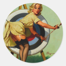 Vintage Gil Elvgren Target Archery Pinup Girl Sticker
