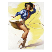 Vintage Gil Elvgren Western Cowgirl Pin UP Girl Postcard