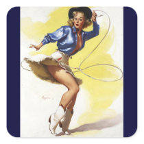 Vintage Gil Elvgren Western Cowgirl Pin UP Girl Sticker