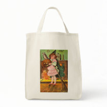 Vintage Girl and Owl Organic Grocery Tote Tote Bags