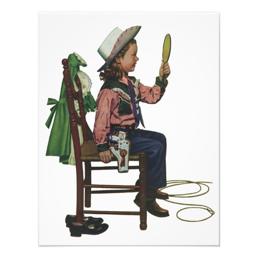 Vintage Girl Cowgirl Looking  Mirror She's so Vain Custom Announcement