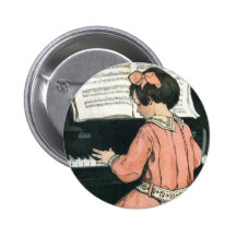 Vintage Girl, Music, Piano, Jessie Willcox Smith Buttons