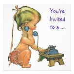 Vintage Girl on the Phone, Child Birthday Party Custom Invitations
