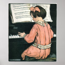 Vintage Girl Playing Piano by Jessie Willcox Smith Posters