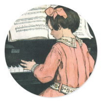 Vintage Girl Playing Piano by Jessie Willcox Smith Round Stickers