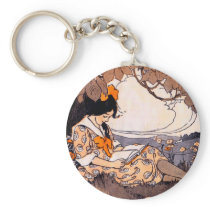 Vintage Girl Reading Under a Tree Key Chain
