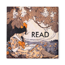 Vintage Girl Reading Under a Tree Fridge Magnet