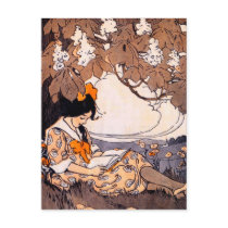 Vintage Girl Reading Under a Tree Post Cards