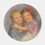 Vintage Girl Sitting on Boy, Hugging, Portrait Refrigerator Magnet