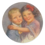 Vintage Girl Sitting on Boy, Hugging, Portrait stickers