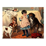 Vintage Girl With Dogs Postcard