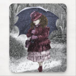 Vintage Girl With Umbrella In Snow Storm mousepads