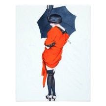 Vintage Girl With Umbrella Invitations
