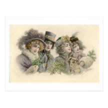 Vintage Girls and Dog Holiday Card Post Cards