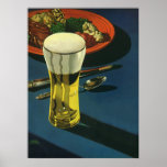 Vintage Glass of Beer with Dinner Poster