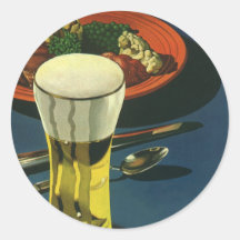 Vintage Glass of Beer with Dinner Round Stickers