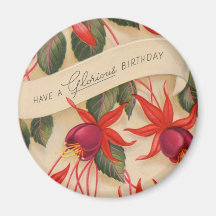 Vintage Glorious Happy Birthday Flowers Refrigerator Magnet