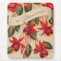 Vintage Glorious Happy Birthday Flowers Mousepad