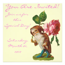 Vintage Gnome With A Rose Announcements invitations